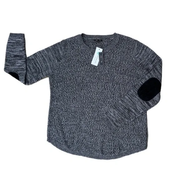Lety & Me Ariana Gray Black Elbow Patch Knit Sweater Size Large - Picture 1 of 13